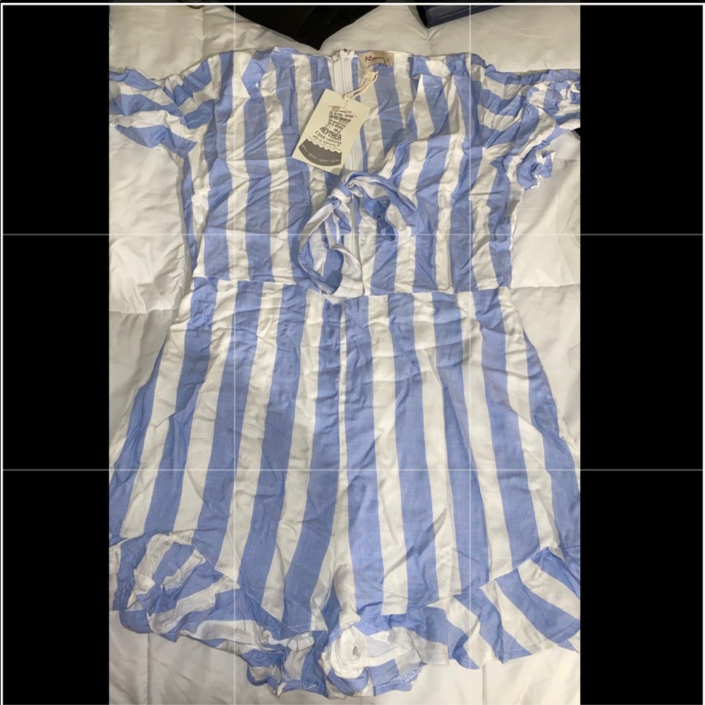 White and Blue Stripe Alythea Romper